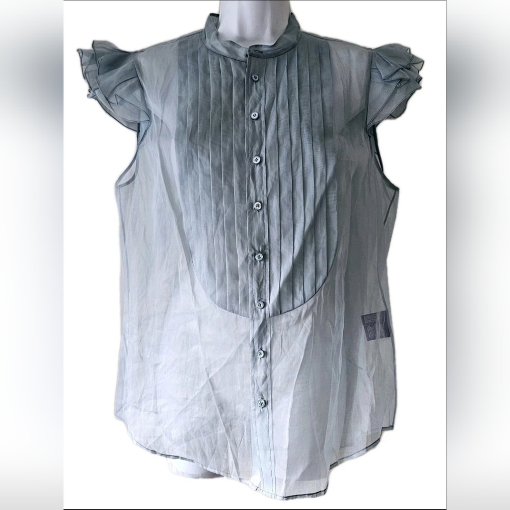 Ralph Lauren Collection Purple Label Sheer Blue Sleeveless Blouse Women's 12